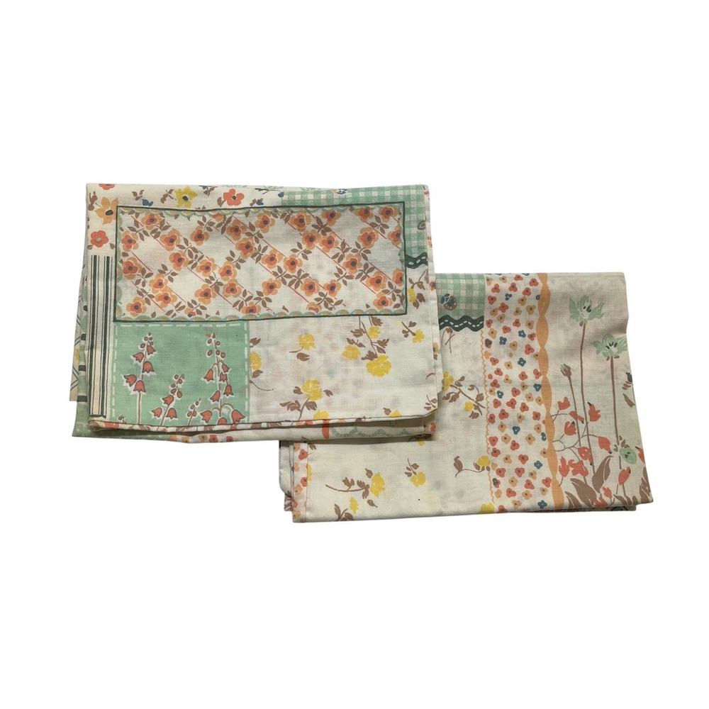 Vintage Cannon Mills Pillow Cases Pastel Patchwork Butterfly Floral Cottagecore